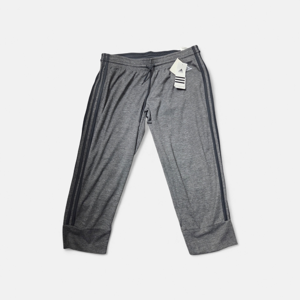 adidas Women Gray Capri Track Pants with Three Stripes